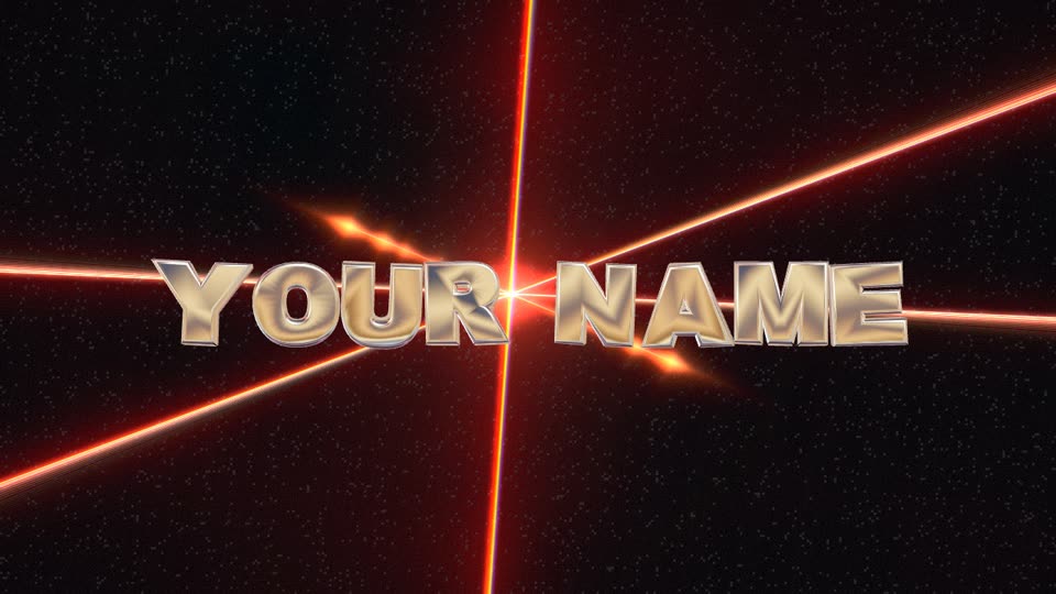 A DJ name in chrome 3D letters over a scene
